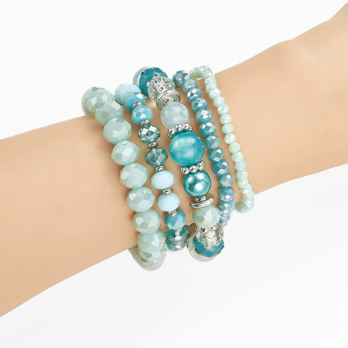 Noessla Beaded Boho Stretch Bracelet Colorful Stackable Crystal Beads Bracelets Trendy Costume Jewelry Mothers Day Gifts for Women(21-Turquoise)
