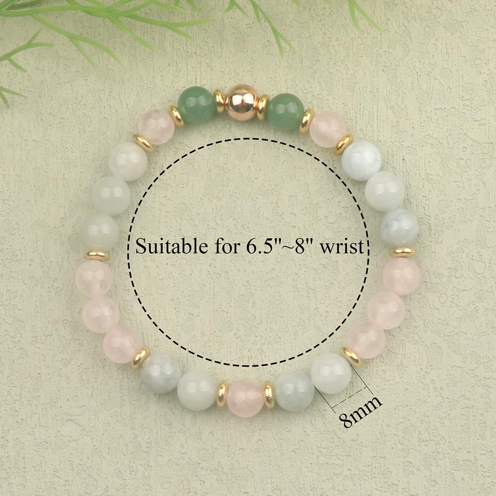 KSQS Healing Stone Bead Bracelet for Women, Natural Gemstones Balance Protection, Spiritual Crystal Beads Anxiety Relief with Meaning Card