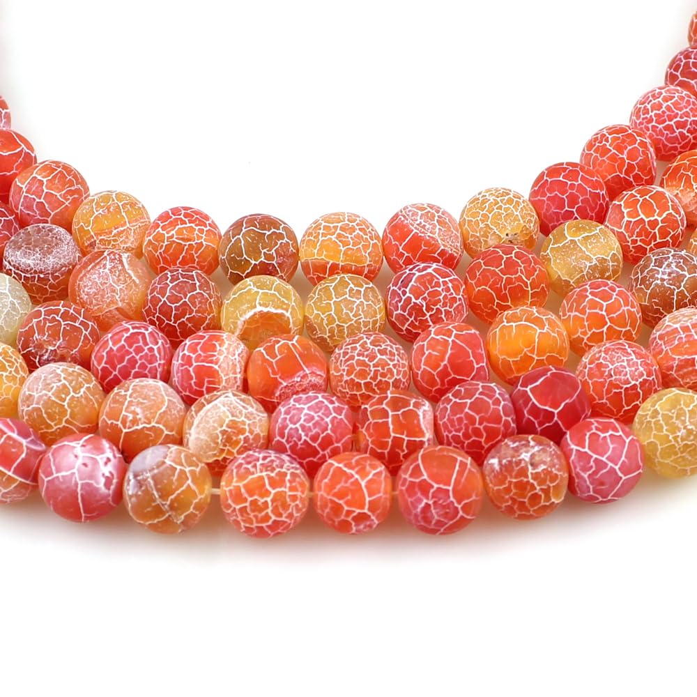MJDCB Natural Orange Frosted Agate Round Stone Beads for Jewelry Making DIY Bracelets Necklaces (10mm)
