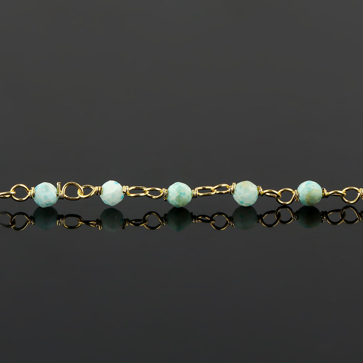 CRYSTALINES Natural Sky-Blue Larimar Gemstones Bracelet Handmade Hypoallergenic Gold Plated Jewelry for Women Healing Crystals Microfaceted Beads Rosary Chain Boho Birthday Bracelet, 7+1inch