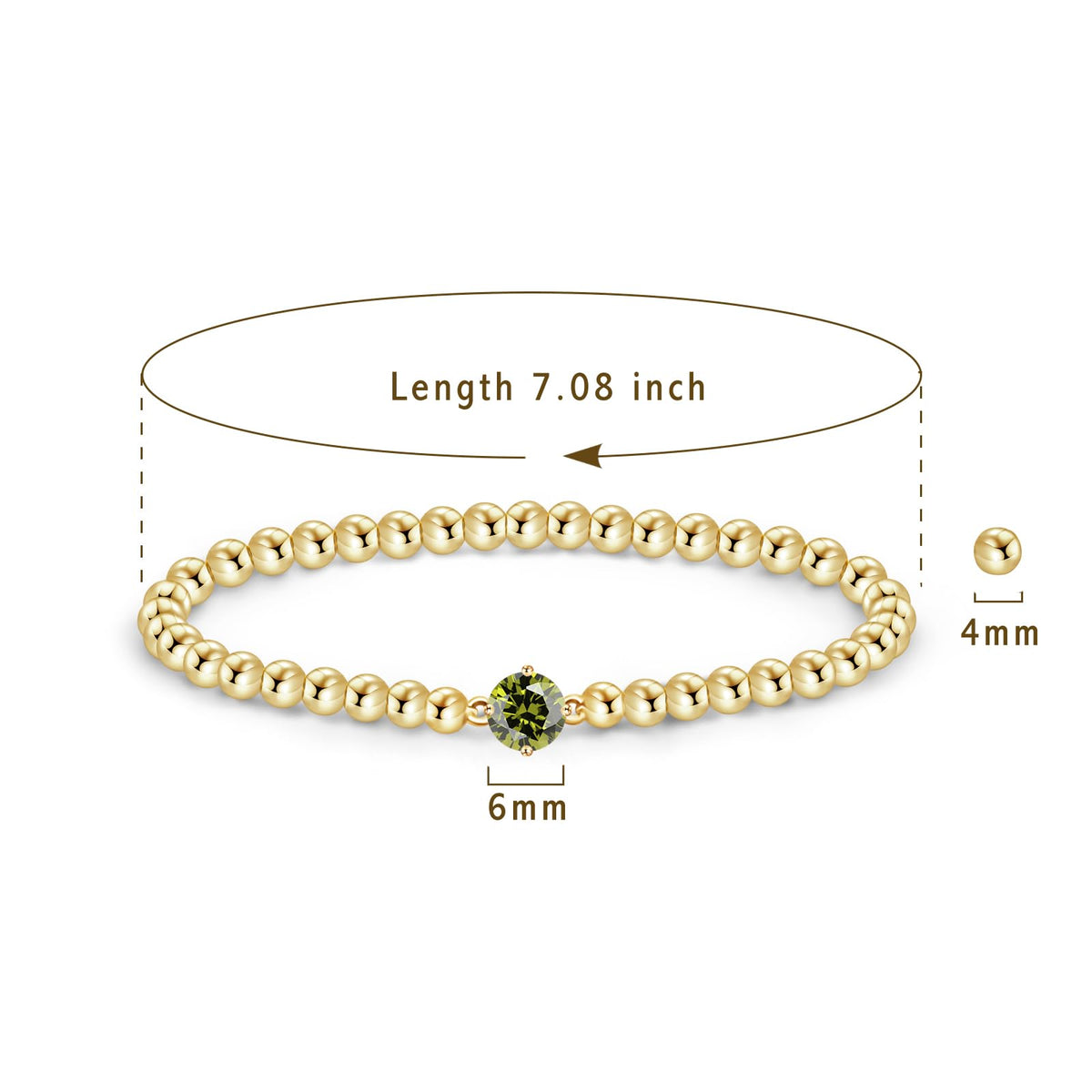Free bird Dainty Peridot Bracelet 14K Gold Plated Stretchable Birthstone Beaded Bracelet Trendy Stackable August Birthstone
