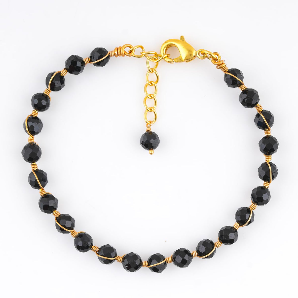 CRYSTALIS Wholesale Bulk Natural Black Tourmaline Gemstone Beads Strand Bracelet, Wire Wrapping Elegant Beaded Crystal, Chakra Healing Bracelet, Stones Jewelry, Gold Plating 8 inch