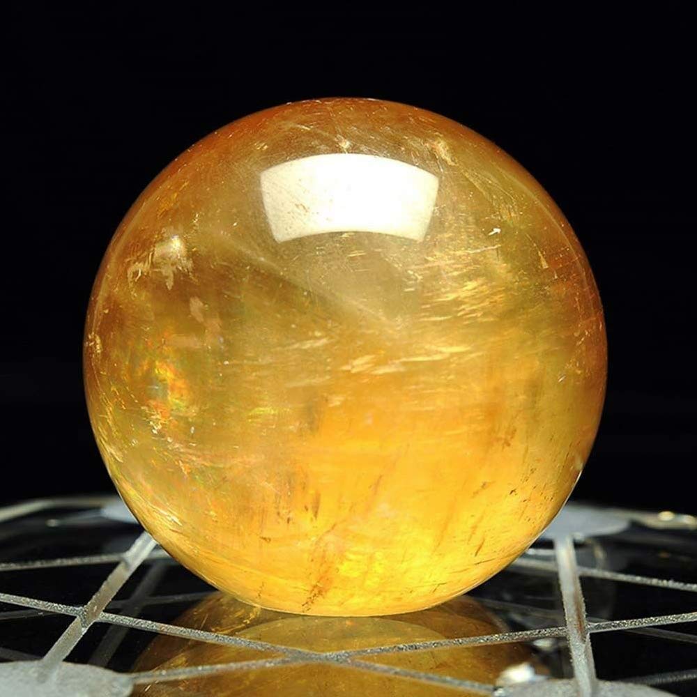 Wixine 1Pcs 40mm Yellow Citrine Quartz Crystal Sphere Ball Healing Gemstone
