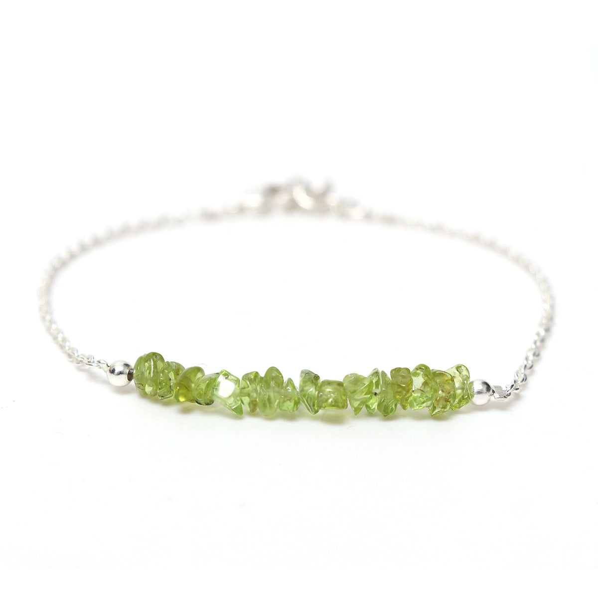 Gempires Natural Gemstone Chip Bar Bracelet for Women, Crystal Healing Bracelet, Multiple Gemstone Options, Adjustable Yellow Gold Plated Chain (7” + 1” Extender), Dainty Stackable Jewelry Gift for Her (Peridot)