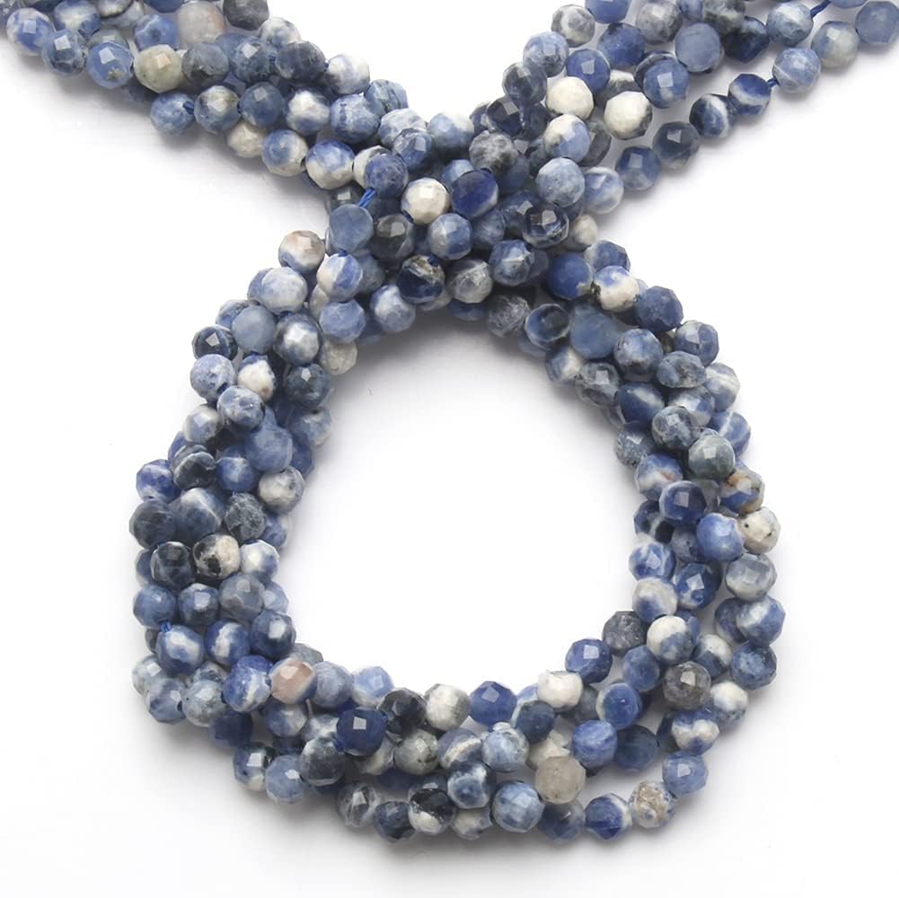 Song Xi 180pcs 2mm Natural New Blue Sodalite Gemstone Beads Faceted Round Loose Stone Beads for Jewelry Making (1 Strand)