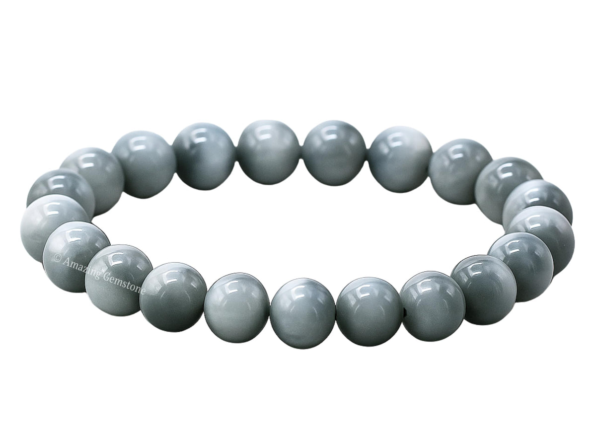 Amazing Gemstone Grey Cats Eye Bracelet for Women Men's Gifts - Protection Healing Crystal Bracelet - 8mm Gemstone Beaded Stretchable Bracelet Pulseras Para Hombres Mujer Stocking Stuffers Mothers Day Gift