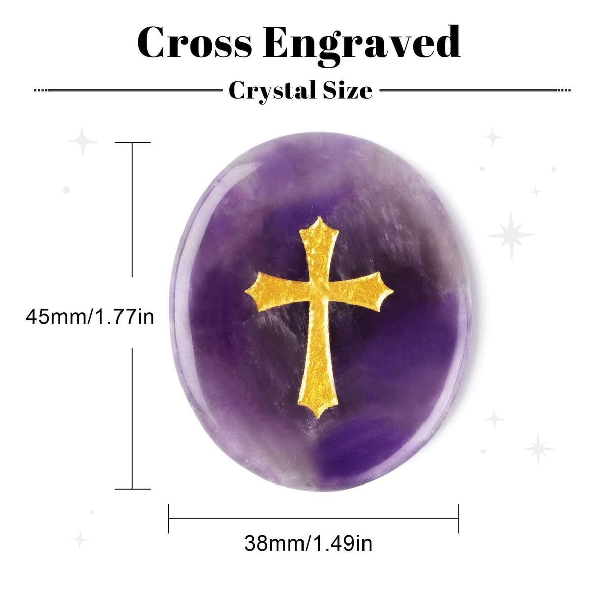 LAIDANLA Amethyst Cross Engraved Healing Crystal Worry Stones for Pray Faith Anxiety Relief Oval Palm Stone Polished Natural Crystal Gifts