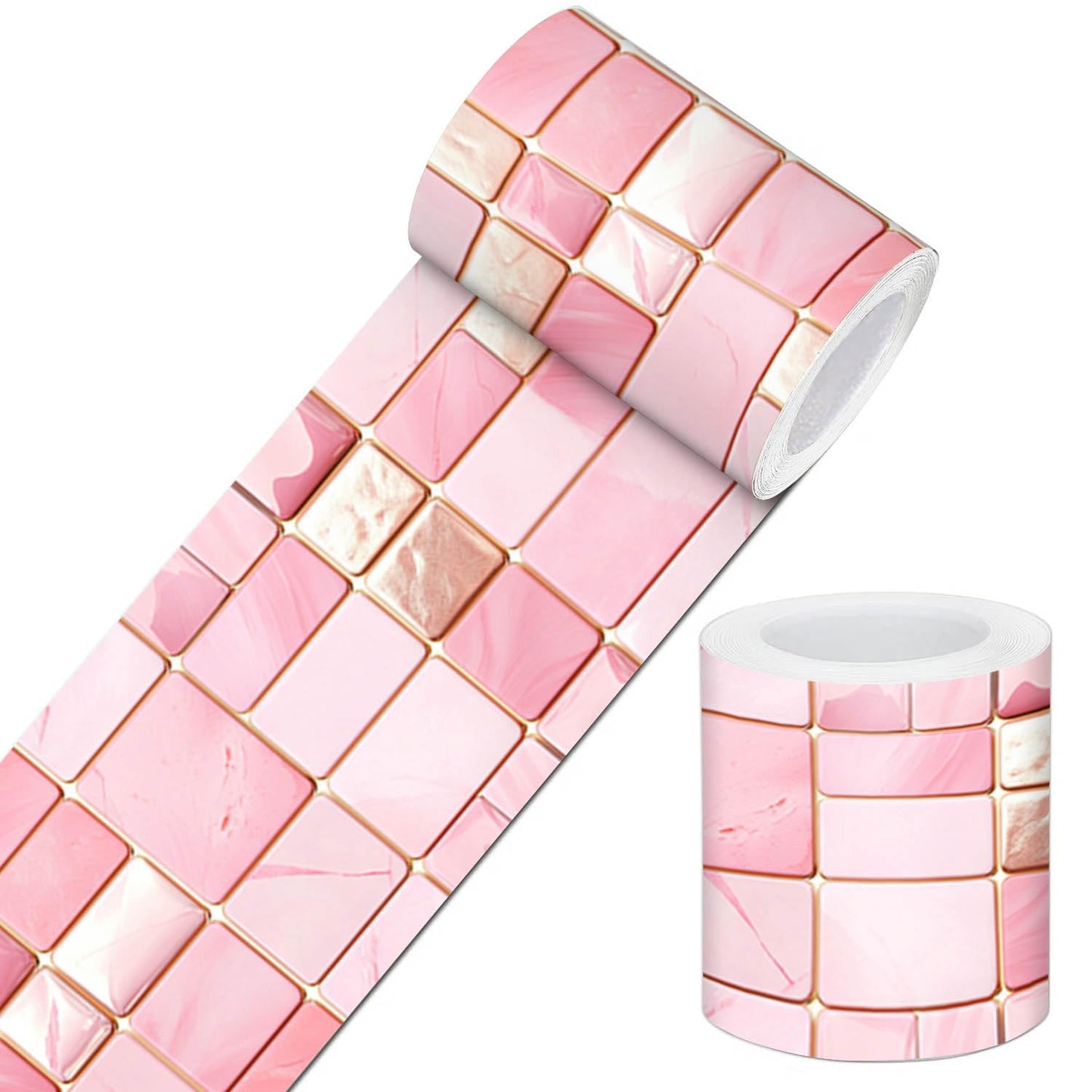 IVN Wallpaper Border Peel and Stick Decorative Wall Trim Self Adhesive Pink Marble Accent Strip for Bathroom Laundry Room Pool Area Mirror Frame Shelf Wall Edge 4x196 Inch Elegant Design