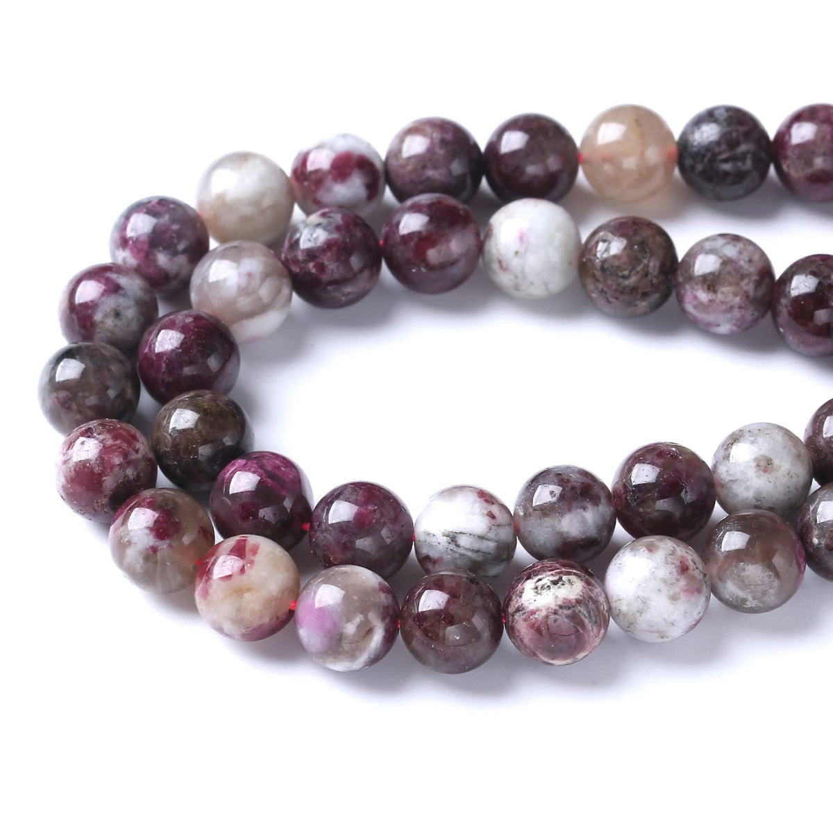 Plum Bossom Tourmaline 38pcs Natural 10mm Round Loose Spacers Energy Healing Power Stone Beads for Jewelry Making DIY Bracelet Necklace 15" (Plum Bossom Tourmaline, 10mm)