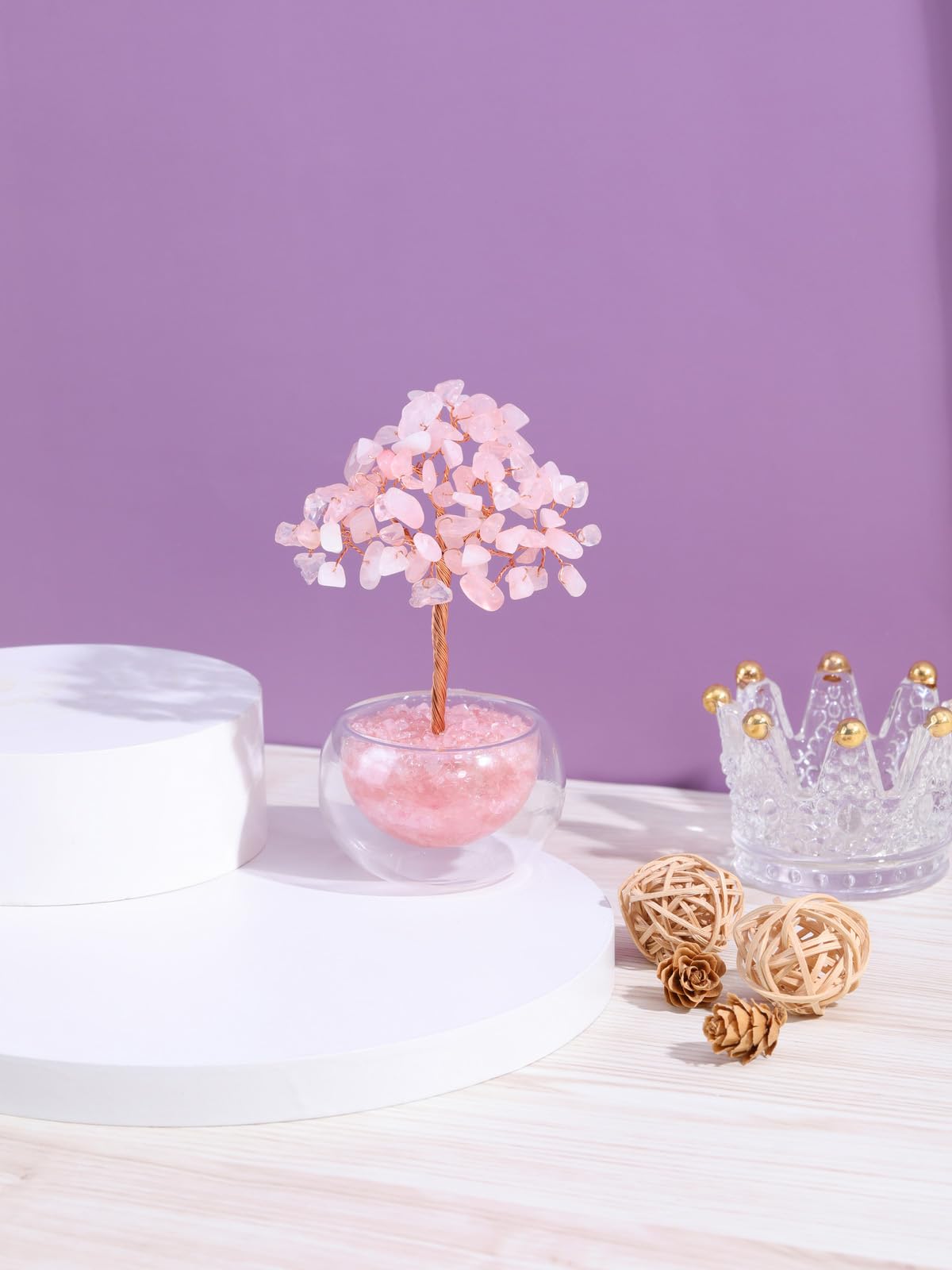 PESOENTH Rose Quartz Tree Crystal Tree of Life Gifts for Women Mom Birthday,Pink Crystal Bonsai Tree Healing Stone Gem Trees Spiritual Home Room Decor Gifts for Women