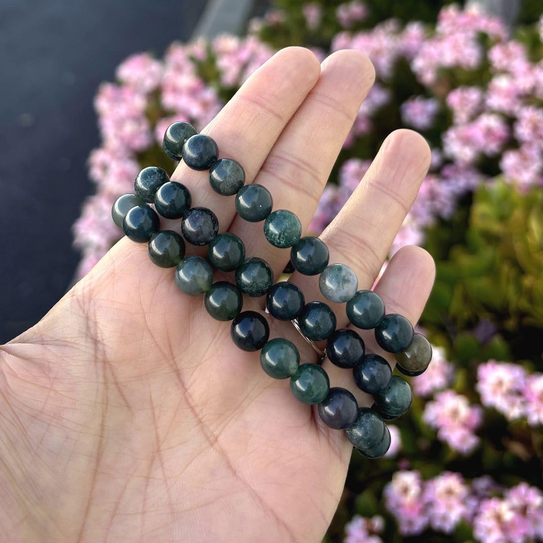 Adabele Real Natural Moss Agate Gemstone Beaded Bracelet 7 inch Stretch Chakra Healing Crystal Stone Jewelry Energy Quartz Rock GB8-25