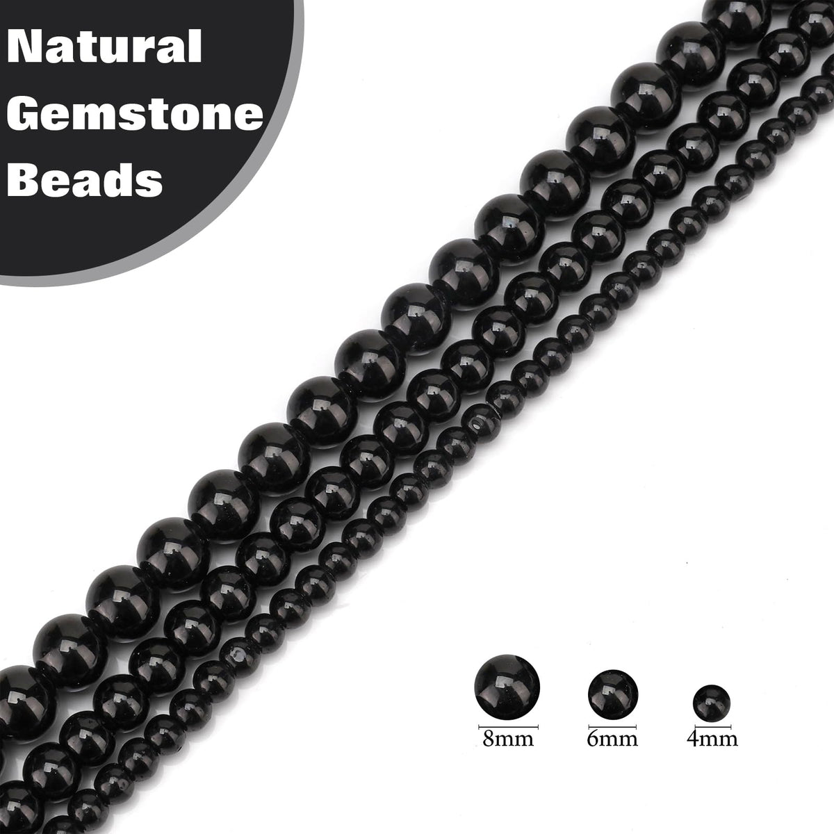 Vinswet 45pcs 8mm Black Obsidian Natural Stone Beads Round Genuine Real Stone Beading Loose Gemstones DIY Smooth Bead for Bracelet Necklace Earrings Jewelry Making