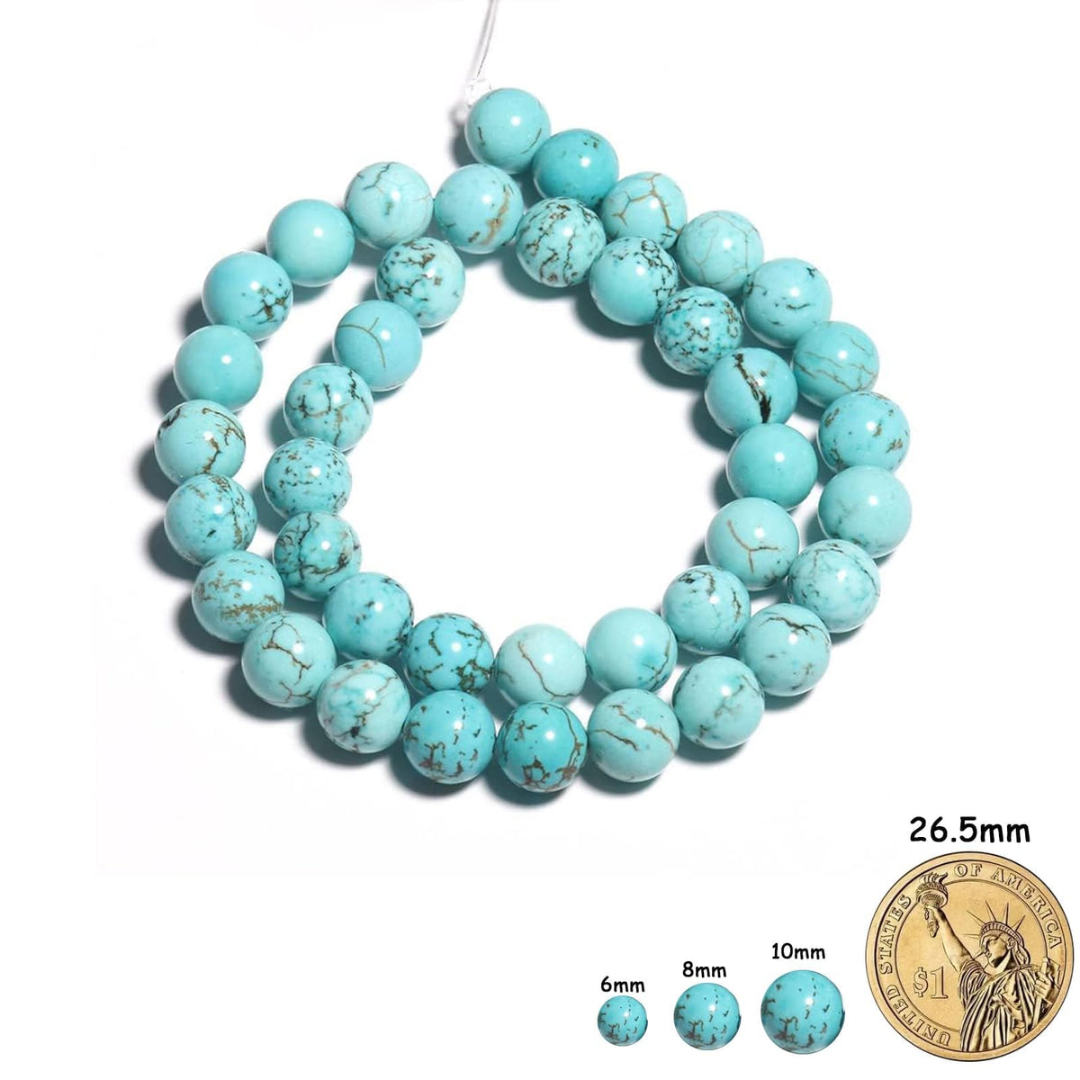 Yochus 45pcs Blue Turquoises Beads，8mm Healing Power Natural Stone Round Loose Beads for Jewelry Making Earring Necklace DIY Crafts