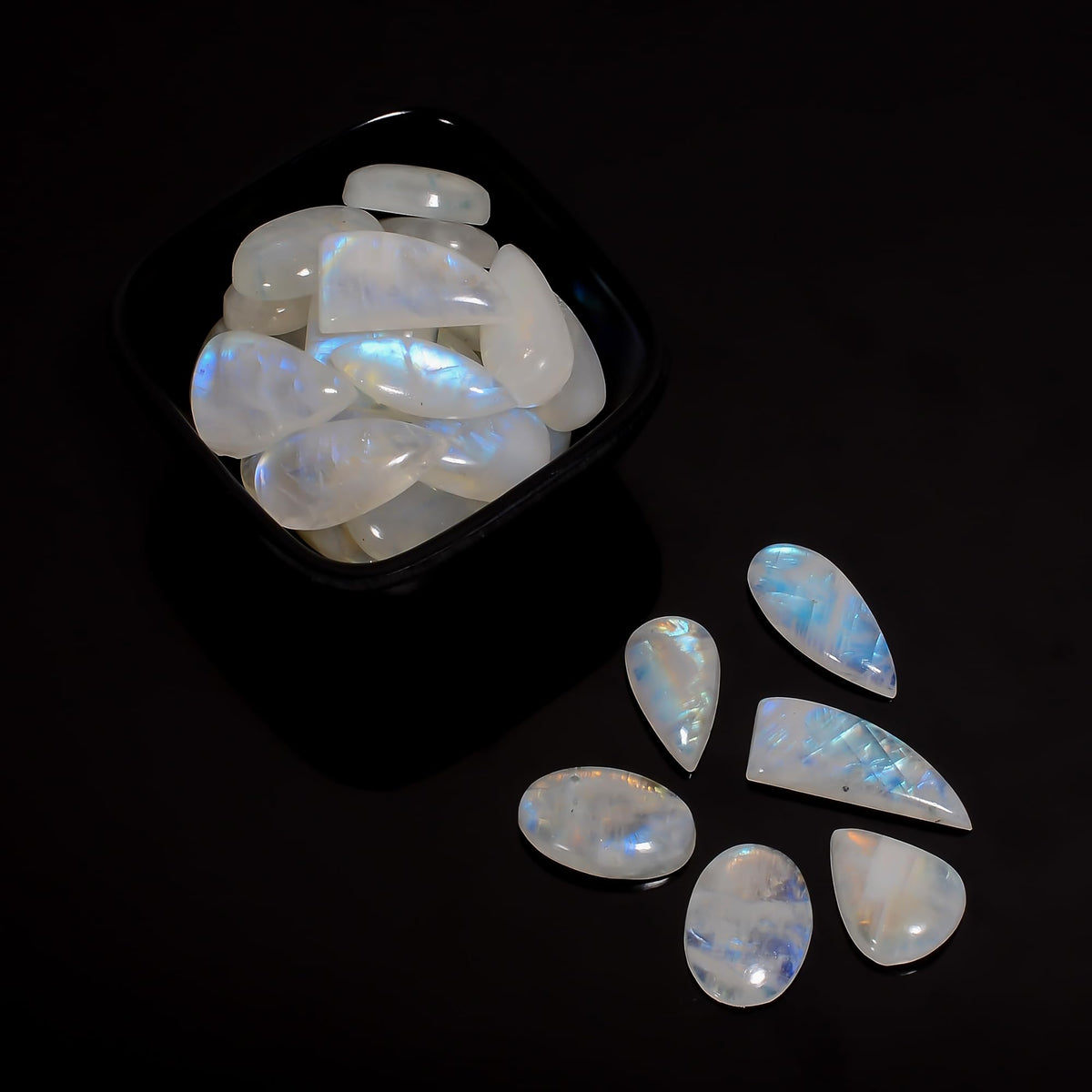Natural Moonstone Gemstone- Healing Crystals for DIY -Loose Natural Cabochon -Perfect for Crafting Jewelry (5 pcs, 15-25mm)