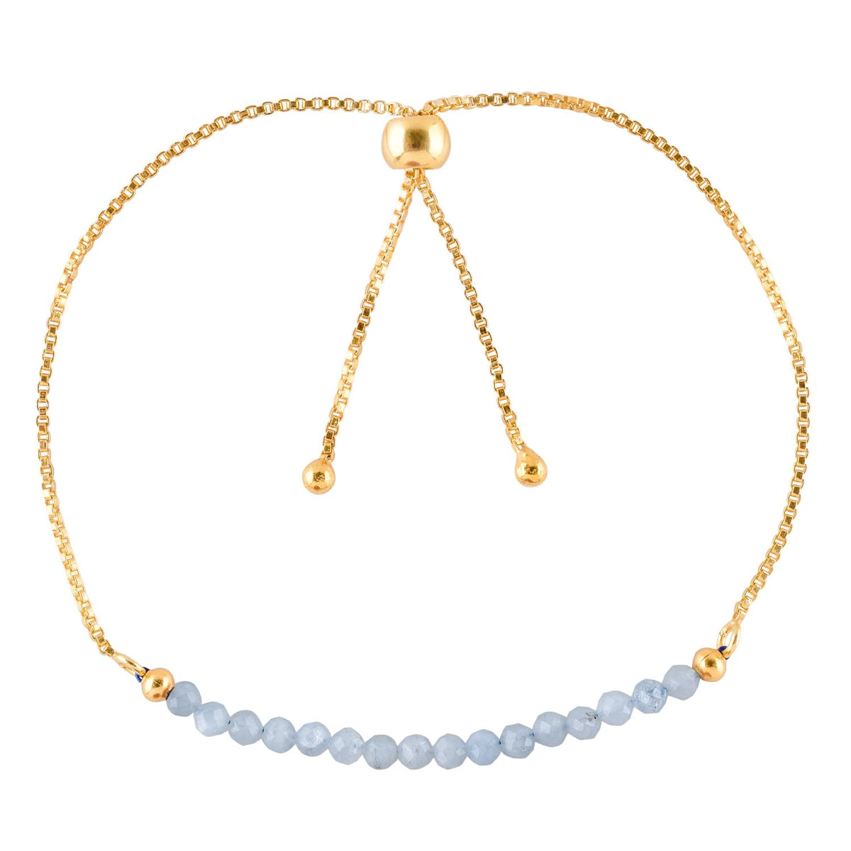 InfinityGemsArt Aquamarine Bracelets For Women March Birthstone Jewelry Micro Blue Beads Beaded Stone Bolo Slider Crystals Gemstones Bracelet, 14K Gold Plated Adjustable Chain, Mother's Day Jewelry For Mom