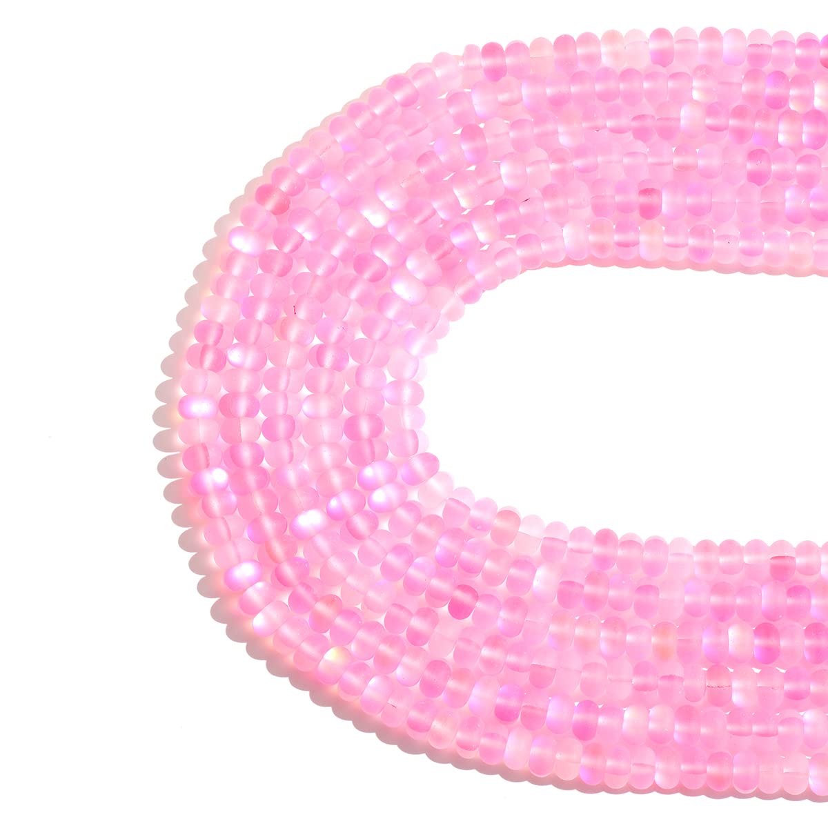 5x8mm Pink Matte Aurora Crystal Glass Beads Loose Rondelle Disc Beads Frosted Moonstone for Jewelry Making