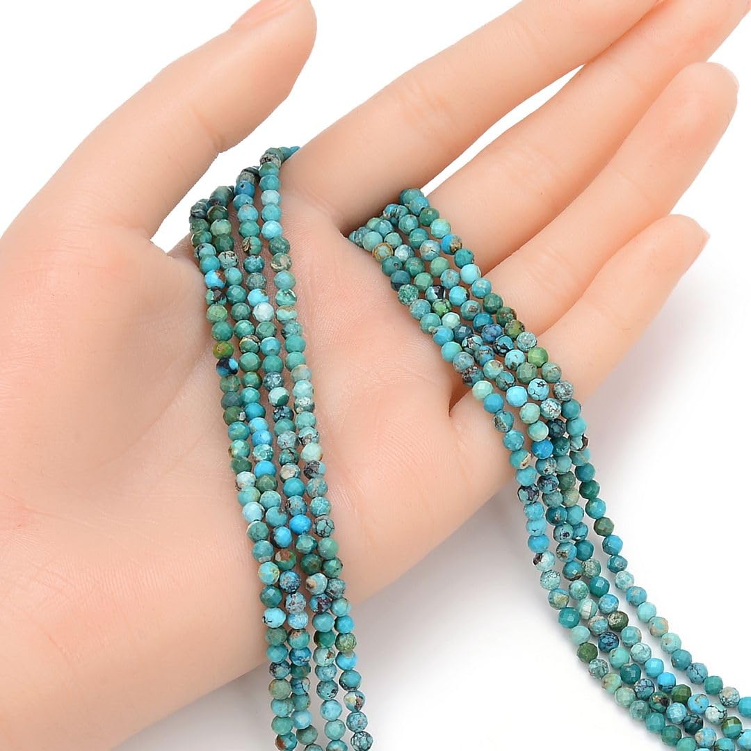 Adabele 30 Inch Natural Green Turquoise Healing Gemstone 3mm (0.12 Inch) Tiny Small Faceted Round Loose Beads Stone Spacer (210-230pcs Total) for Craft Jewelry Making GK3-15