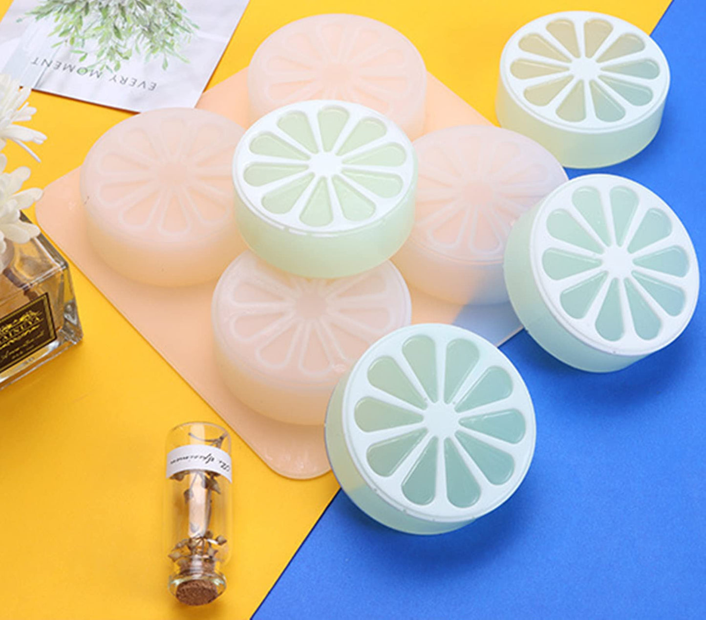DD-life 2 Pcs 4 Cavity Lemon Slice Silicone Molds Orange Slice Silicone Molds for Handmade SoapCake Decorating DIY Fondant Candy Making Chocolate Pudding Mousse Cupcake Topper Birthday Party Moulds
