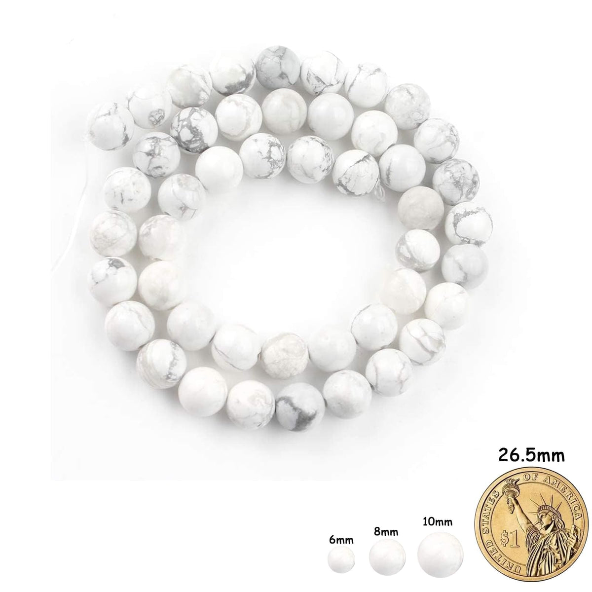 Yochus 45pcs White Howlite Turquoises Beads，8mm Healing Power Natural Stone Round Loose Beads for Jewelry Making Earring Necklace DIY Crafts