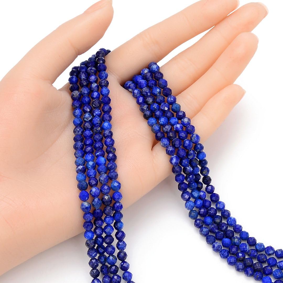 Adabele 15 Inch Natural Blue Lapis Lazuli Healing Gemstone 4mm (0.16 Inch) Tiny Small Faceted Round Loose Beads Stone Spacer (70-80pcs) for Craft Jewelry Making GK4-4