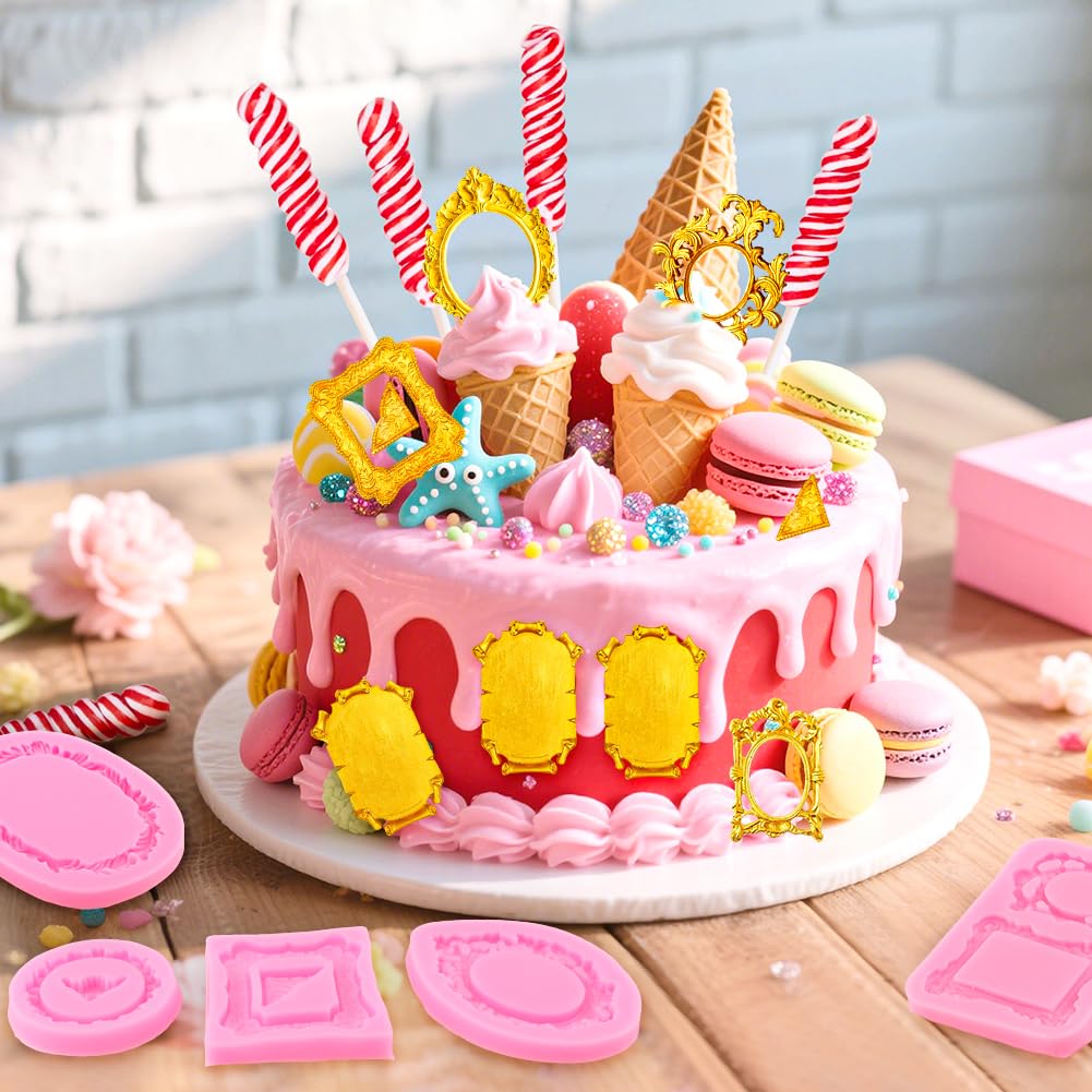 10 PCS Picture Frames Fondant Silicone Molds, Retro Style Air Dry Clay Molds, For Cake Decorating Cupcake Topper Chocolate Polymer Clay