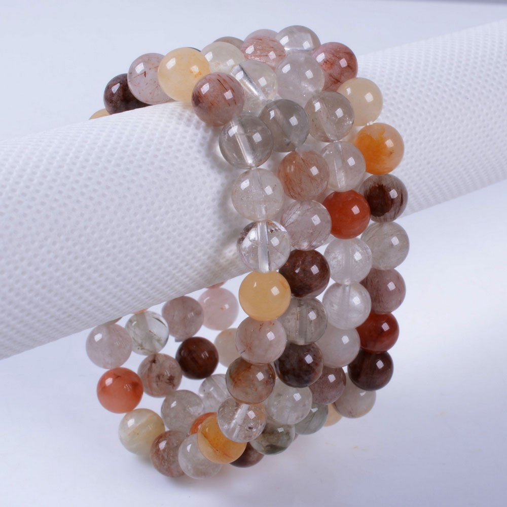 Justinstones Natural Multicolor Rutilated Quartz Gemstone 8mm Round Beads Stretch Bracelet 7 Inch Unisex