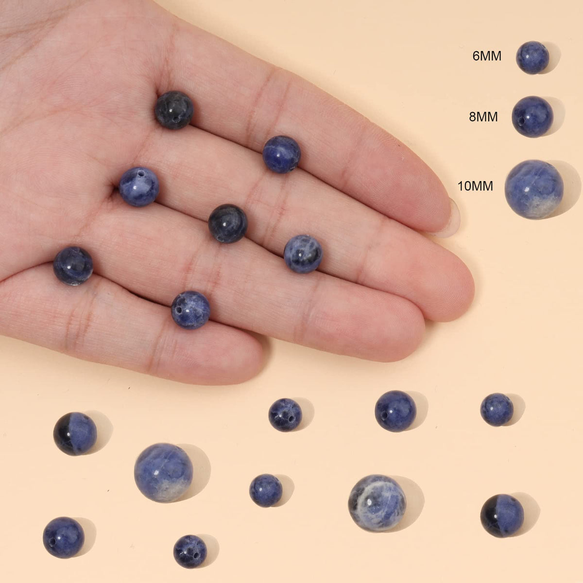 60pcs 6mm Natural Stone Beads Blue Sodalite Beads Energy Crystal Healing Power Gemstone for Jewelry Making, DIY Bracelet Necklace