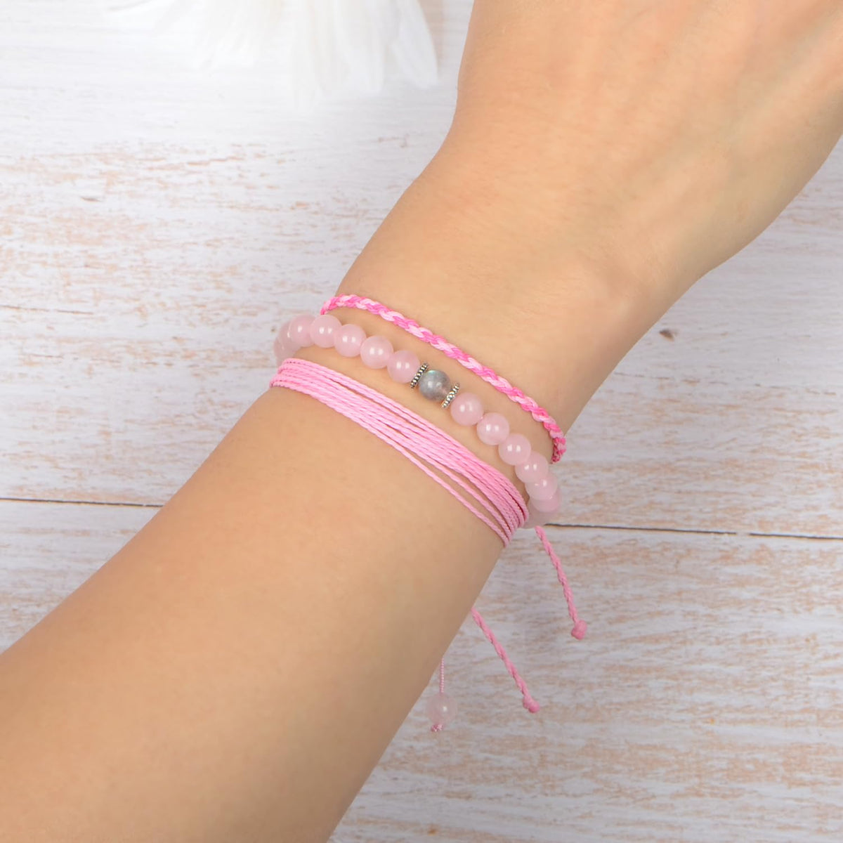 QOGIR Daughter Love You Forever Bracelets,Natural Rose Quartz Adjustable String Braceletm, Birthday Christmas Gifts for Daughters Girls Teen