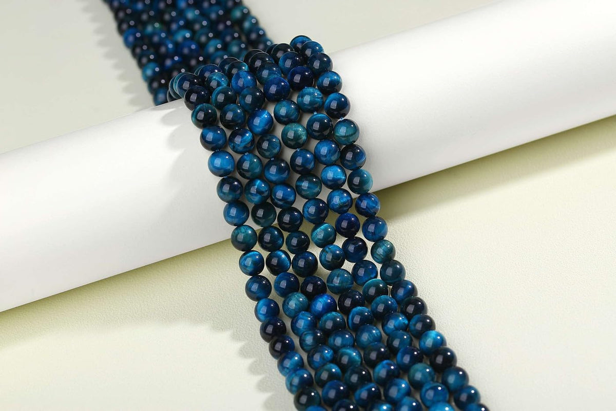 LAIDANLA Aquamarine Tiger's Eye 6mm Stone Beads Round Loose Gemstone Stone Beads for DIY Bracelet Necklace Earrings Jewelry Making Polishing Beading Crystal 96PCS 2 Strand 32"