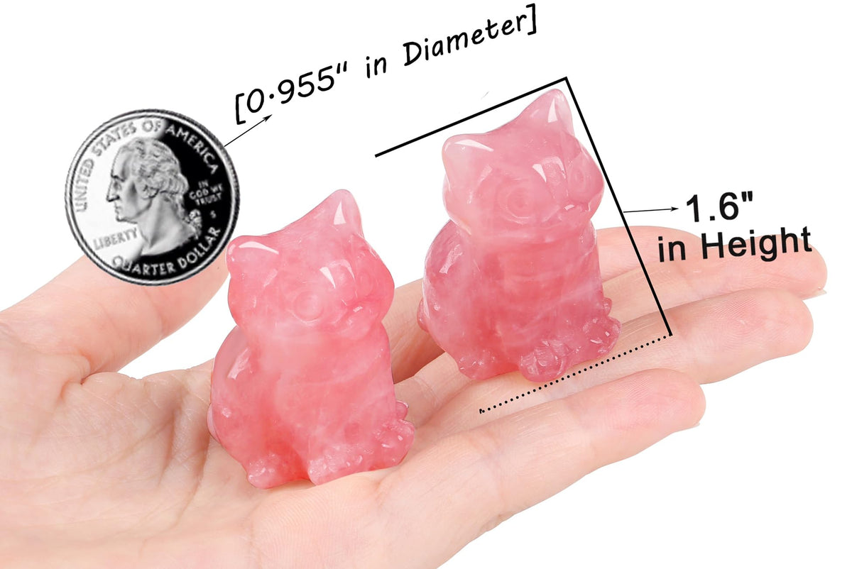QINJIEJIE Rose Quartz Cat Figurines Pink Gift Cat Decor Crystals Healing Stone Statue Natural Gemstone Sculpture Home Office Desk Decoration Cute Kitten Statue for Women