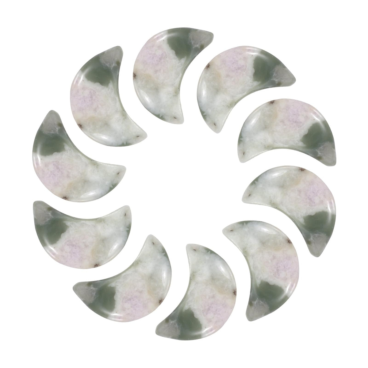 MECCANIXITY 10 Pcs Moon Crystal Worry Stone, 0.5 Inch Length Natural Lucky Jade Moon Gemstone Bulk, Carved Pocket Stones for Meditation Balancing Pendant Decor