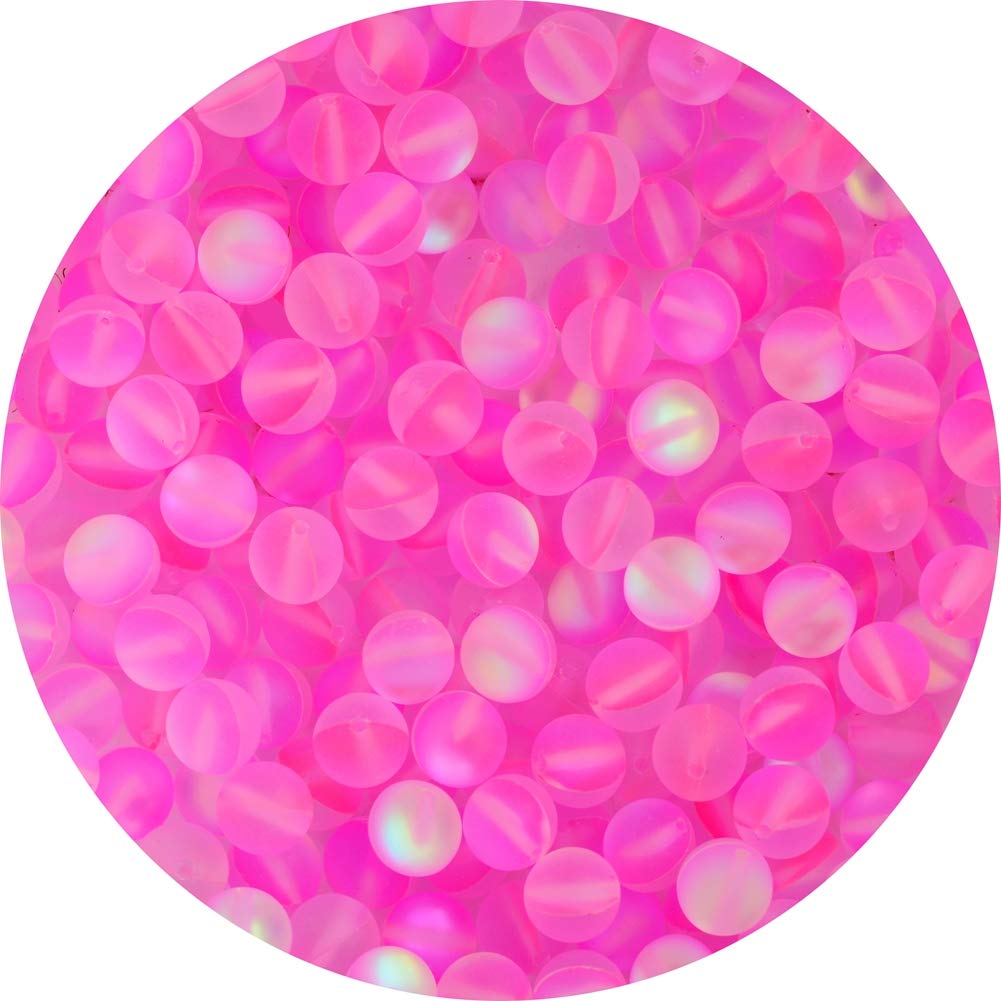 Matte Aurora Crystal Glass Beads 100pcs 8mm Flash Glitter Shining Mermaid Round Loose Aura Bead Frosted Moonstone for Jewelry Making (Pink, 8mm)