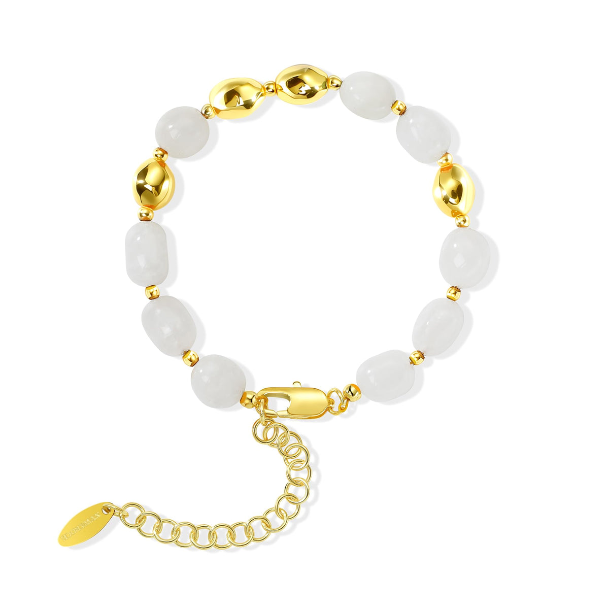 NVWAROCK Beaded Bracelet for Women, Gemstone Bracelet, 14K Gold Plated Stackable Handmade Oval Stone Bracelet Jewelry Gift - White