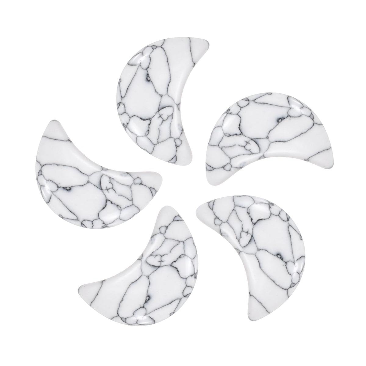 MECCANIXITY 5 Pcs Moon Crystal Worry Stone, 0.5 Inch Length Natural White Howlite Moon Gemstone Bulk, Carved Pocket Stones for Meditation Balancing Pendant Decor