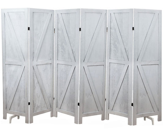Premium Home 6-Panel Room Divider – Rustic White Barn Door, K Pattern Folding Privacy Screen, Partition Wall