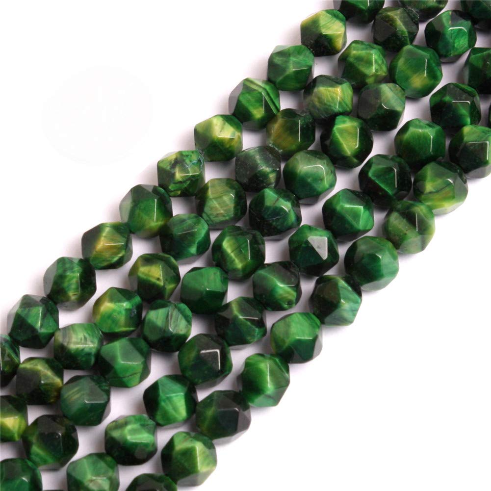 GEM-Inside 8mm Tiger Eyes Gemstone Loose Beads Faceted Dyed Green Cambay Crystal Energy Stone Power for Jewelry Making 15"