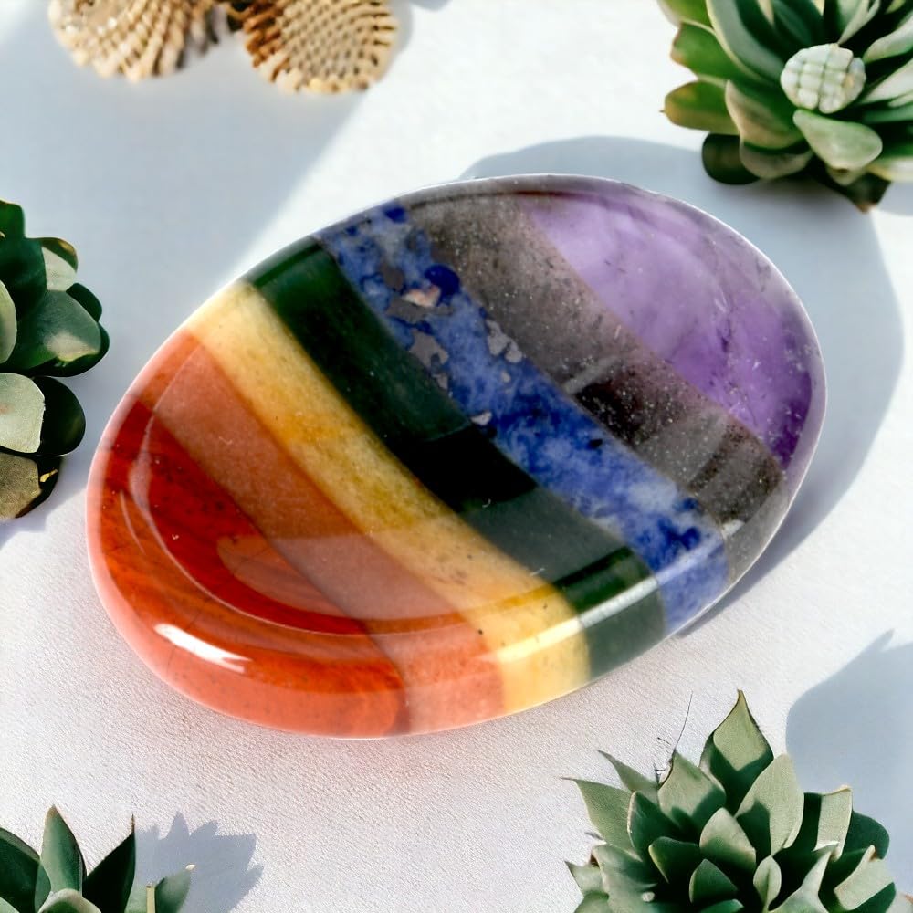 Anaya Agate Seven Chakra Worry Stones Certified Crystal Thumb Worry Stone for Anguish, Relaxing and Soothing Balance Stones for Meditation, Stress Relief Crystals and Healing Stones for Men, Women