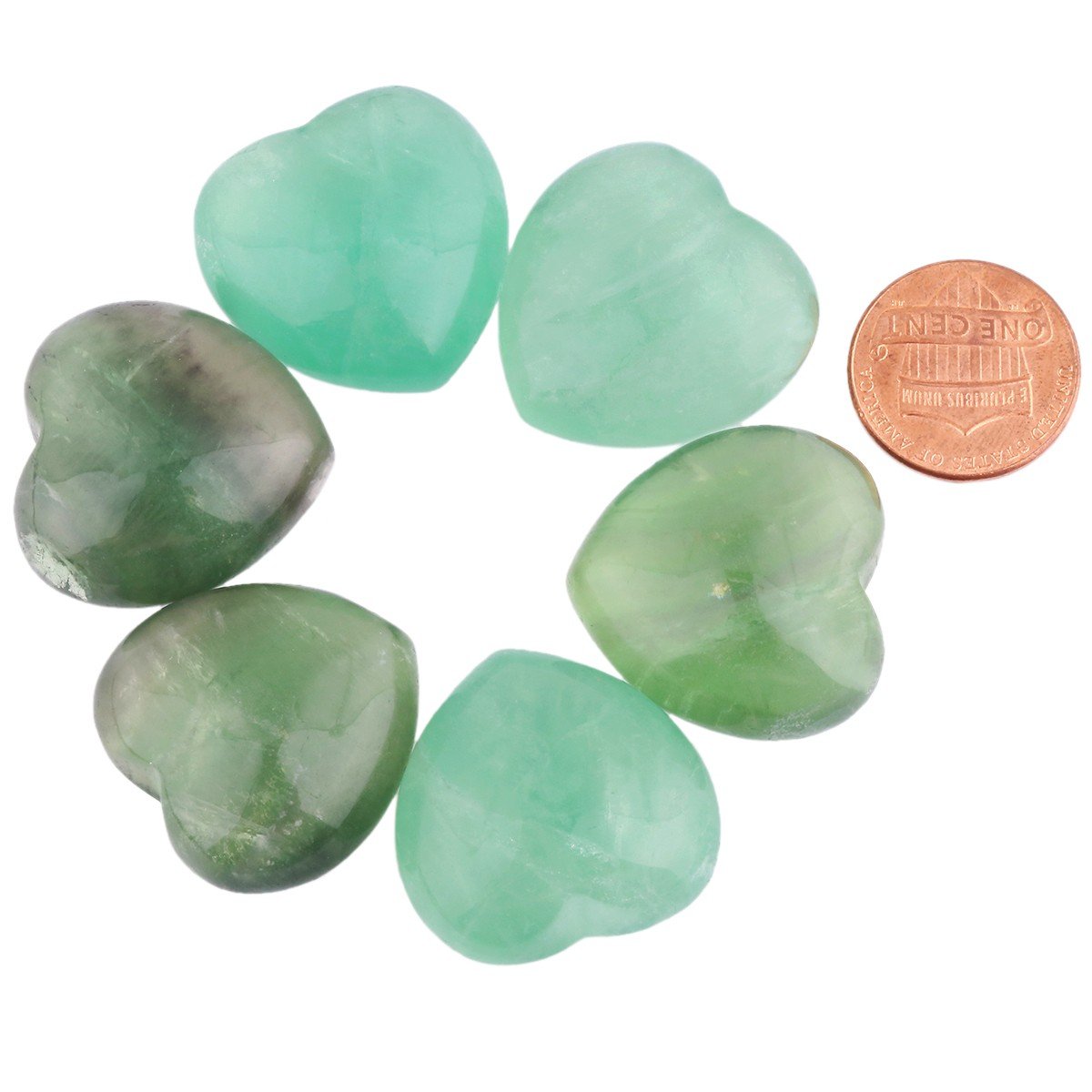 rockcloud Healing Crystal 0.8 inch Green Fluorite Heart Love Carved Palm Worry Stone Chakra Reiki Balancing Mini Size(Pack of 4)