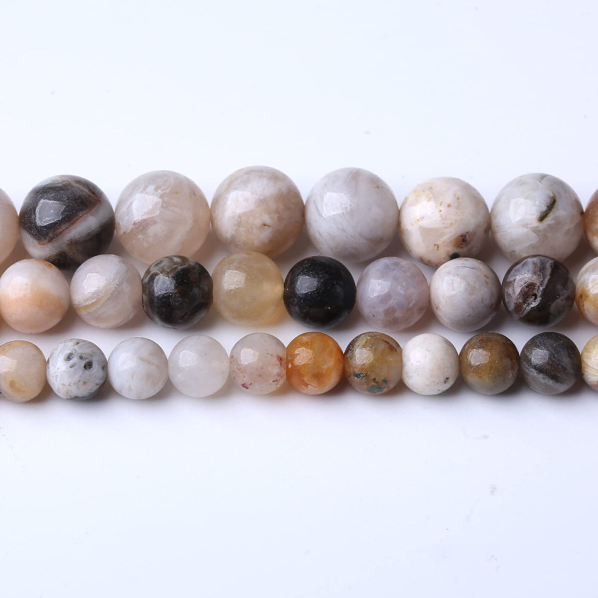 45PCS 8MM Natural Bamboo Leaf Agate Stone Beads Energy Healing Beads for DIY Jewelry Bracelet Necklace Making for Jewelry Making15Inch