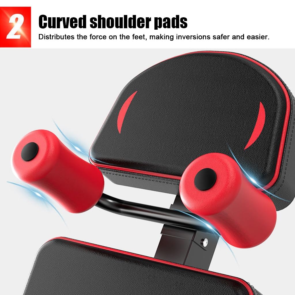 RIEJIN Gravity Heavy Duty Inversion Table with Headrest & Adjustable Protective Belt Back Stretcher Machine for Pain Relief Therapy