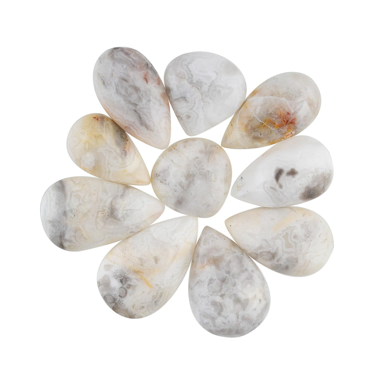 ColouredRocks (10pcs. (12-16MM.) WHITE CRAZY LACE AGATE, Mix Shape, Natural Cabochon Crystals, Loose Gemstone, Wholesale Polished Supply, Jewelry Making, DIY Craft, Gem Collection