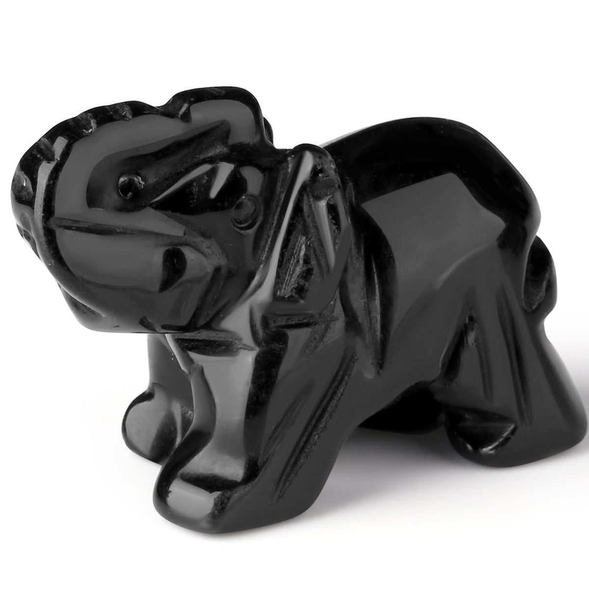 2" Black Obsidian Elephant Decor Healing Crystal Cute Polished Natural Stone Hand-Carved Big Sculpture Statue Figurines Gemstone Energy Hippie Home Room Office Desk Decoration Gifts for Women Men