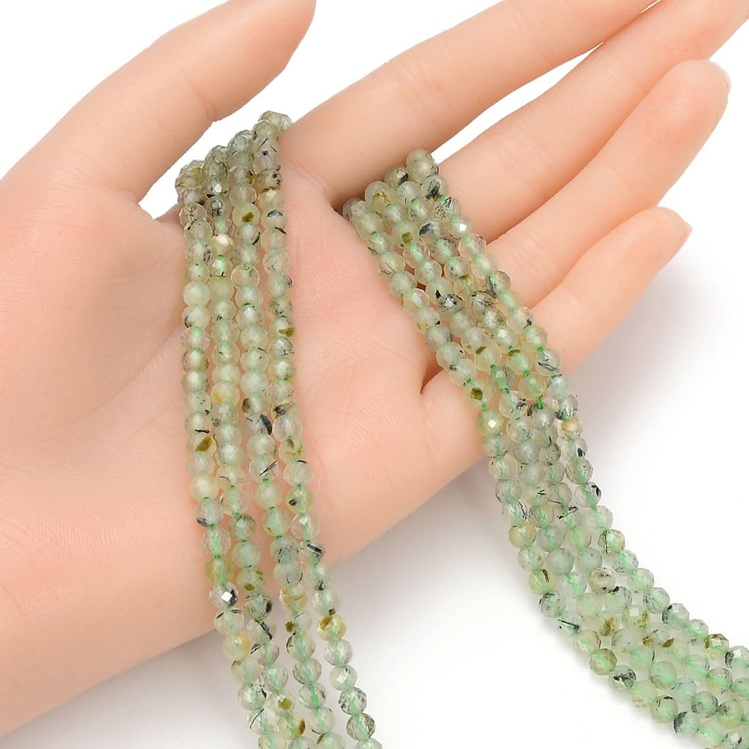Adabele 15 Inch Natural Green Prehnite Healing Gemstone 4mm (0.16 Inch) Tiny Small Faceted Round Loose Beads Stone Spacer (85-95pcs) for Craft Jewelry Making GK4-12