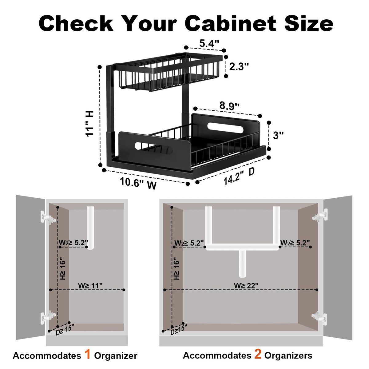 REALINN Under Sink Organizer, Pull Out Cabinet Storage 2 Tier Slide Out Sink Shelf, Kitchen Organizers and Storage, Black, 1 Pack