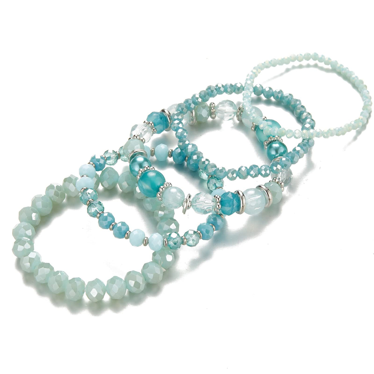 Noessla Beaded Boho Stretch Bracelet Colorful Stackable Crystal Beads Bracelets Trendy Costume Jewelry Mothers Day Gifts for Women(21-Turquoise)