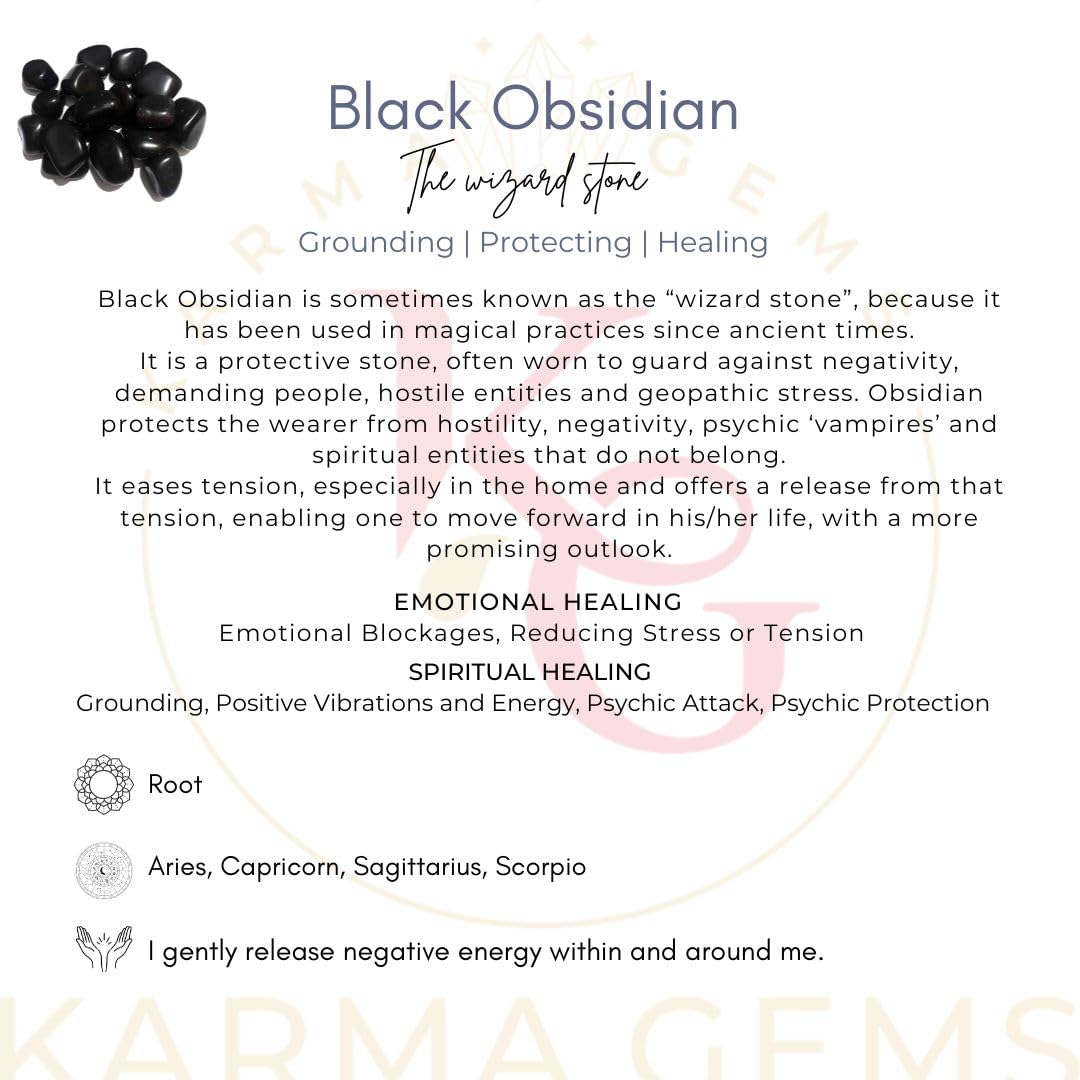Karma Gems 1lb Obsidian Tumbled Stones - Polished Stones for Positive Energy - Crystal Kit for Fresh Mind & Restful Sleep - Healing Stone for Chakra Balancing - Ideal for Gift & Home Decor (15-25 Mm)