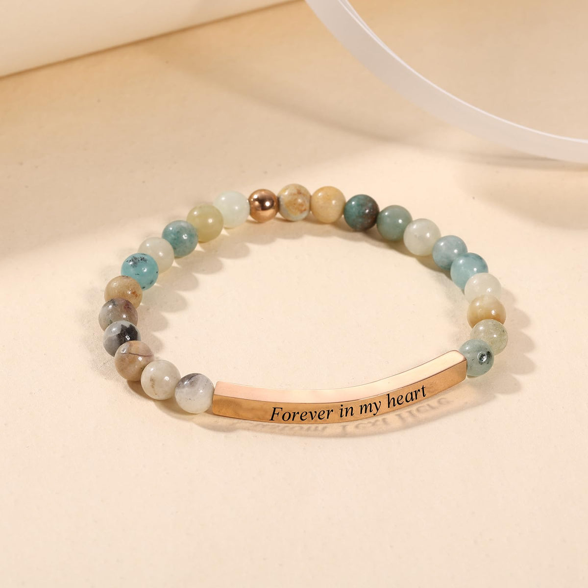 INBLUE Personalized Beaded Bracelets for Women with Engraved Name Natural Stone Stretch Inspirational Bracelet Personalized Jewelry Gift for Mom Wife Friends - Style 01