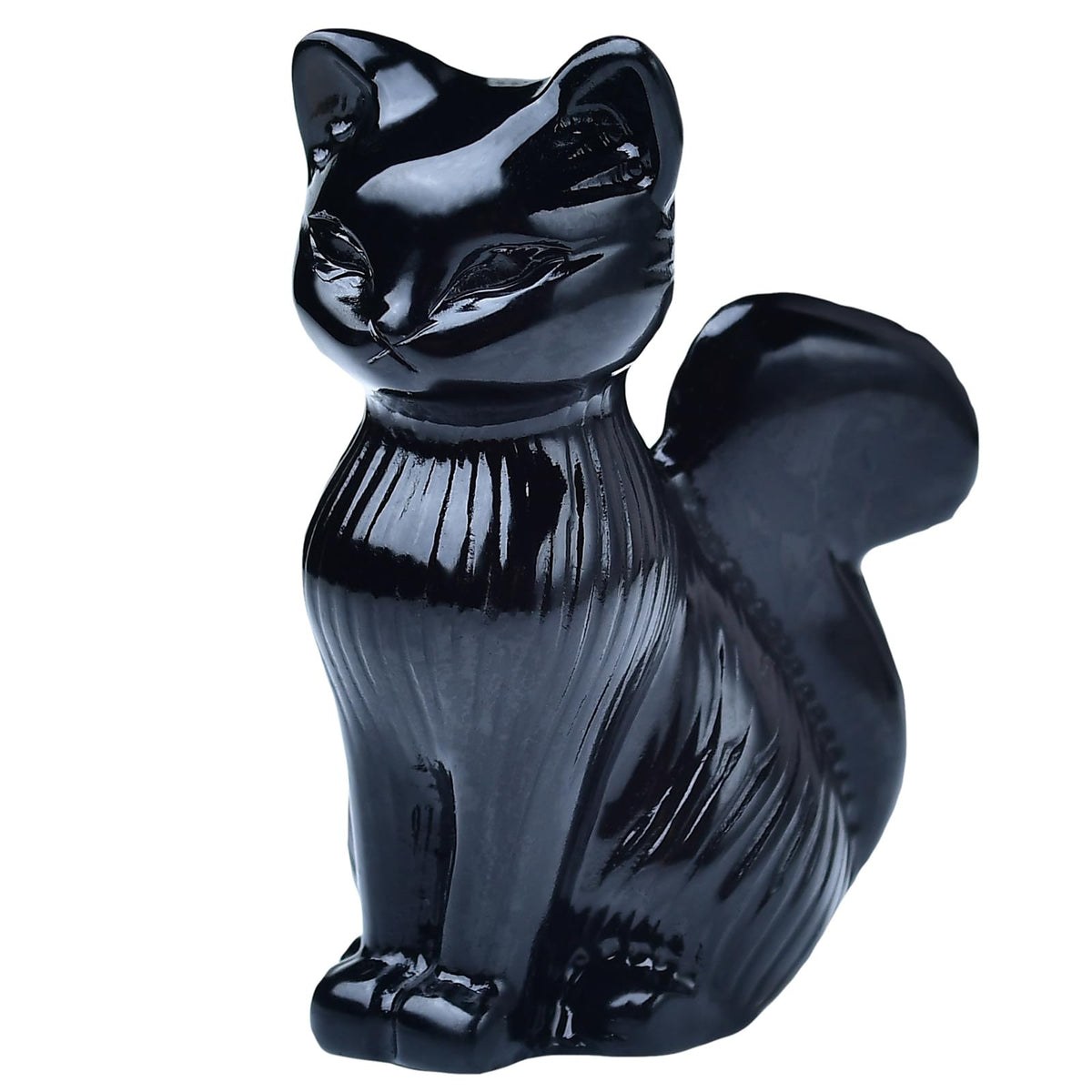 WUYOUSHI Natural Obsidian Crystal Cat Statue 2.4 Inch - Handmade Healing Sculpture, Lucky Guardian Pocket Statue for Reiki Meditation, Office & Home Decoration Gift