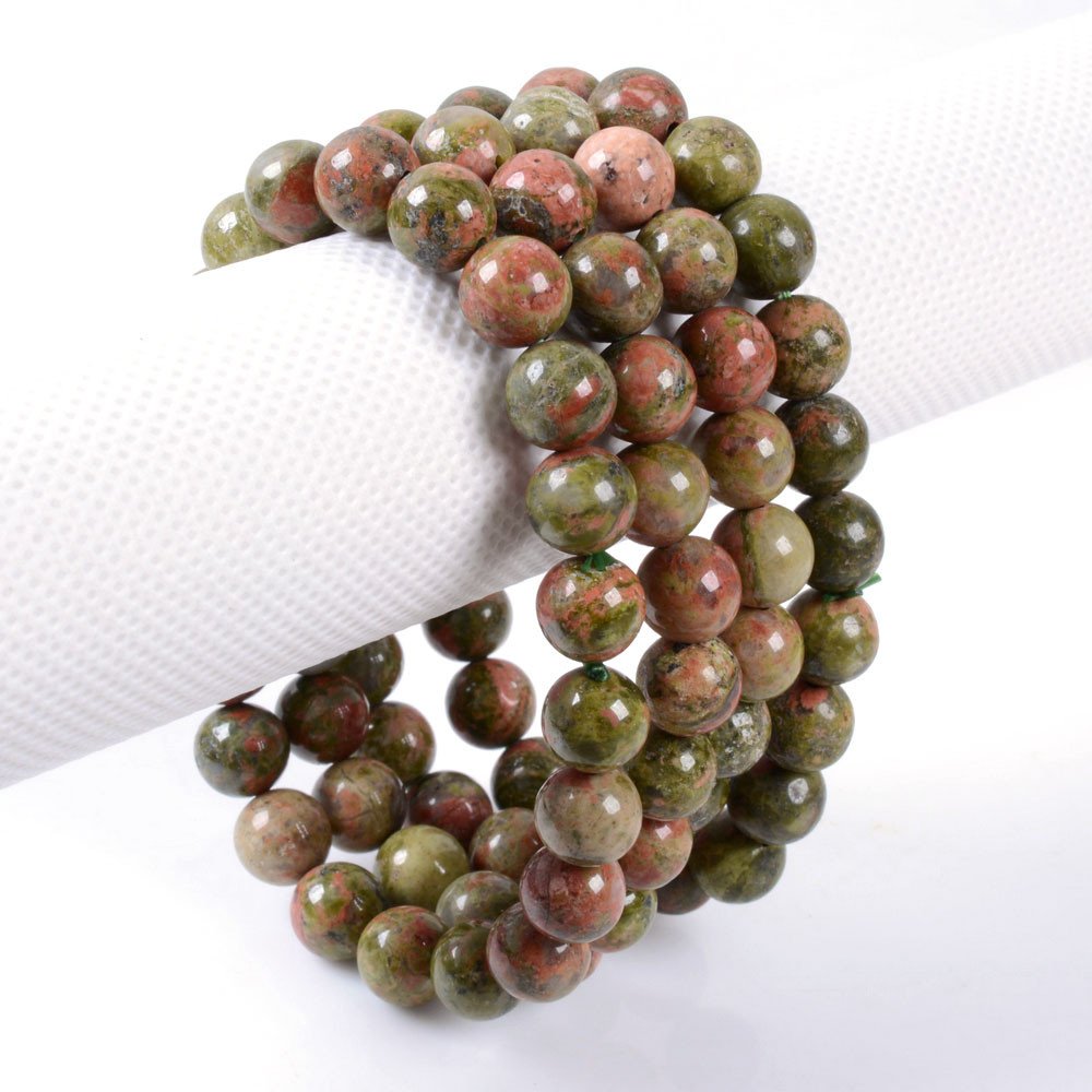 Justinstones Natural Unakite Gemstone 8mm Round Beads Stretch Bracelet 7 Inch Unisex