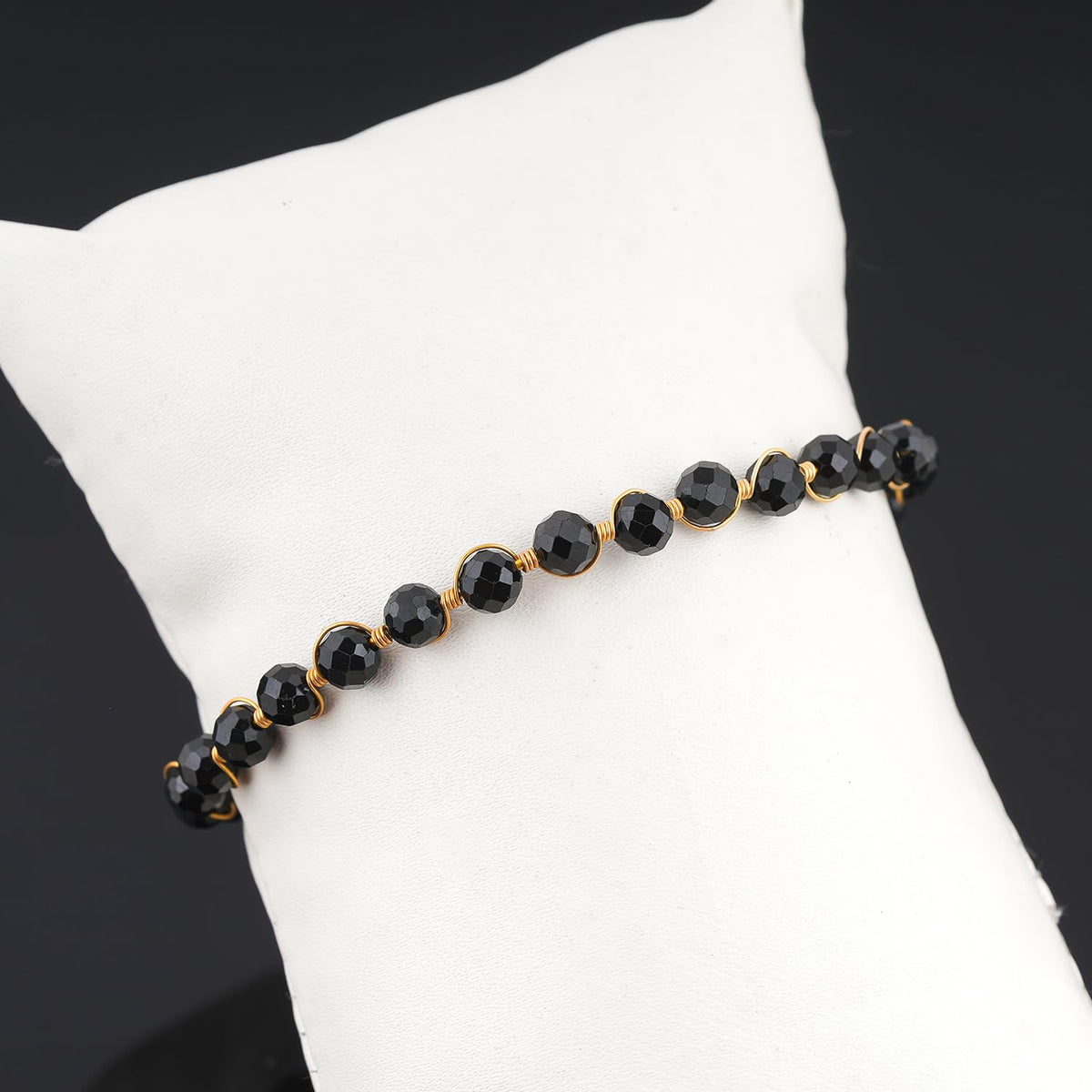 CRYSTALIS Wholesale Bulk Natural Black Tourmaline Gemstone Beads Strand Bracelet, Wire Wrapping Elegant Beaded Crystal, Chakra Healing Bracelet, Stones Jewelry, Gold Plating 8 inch